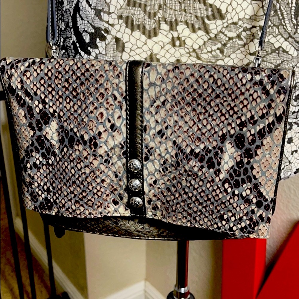 Brighton Nolita Crossbody Python Emb. Leather Gray